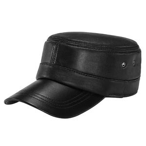 Black Leather Military Cap